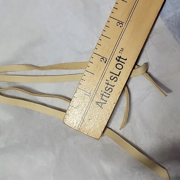 Keep It Gypsy Leather Tassels Dangle Earrings Sand Antiqued Hoops Rustic Metal - Picture 5 of 6